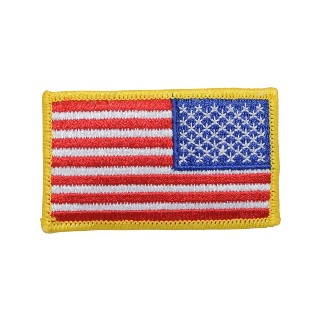 US Flag, Yellow Border, Rear Facing, American, Embroidered, Iron on Patch
